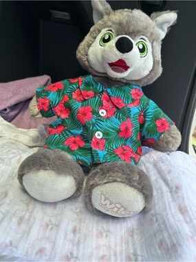 Wiley the  Wolf in Green Floral Shirt - Plush Kids Toy